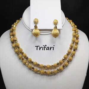 Crown Trifari Brutalist Necklace & Earrings, Electra Trifanium, 1960s Vintage